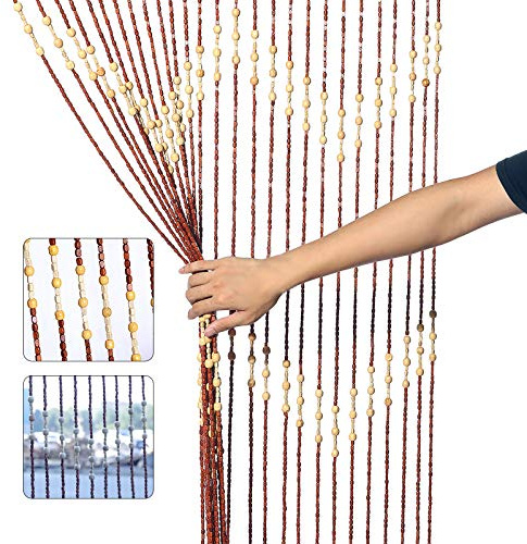 Owneed 27 Stangen Holzperlen Türvorhang mit Wellenmuster Türvorhang aus Naturholz zur Raumtrennung, Geeignet für die Dekoration von Türen/Fluren und als Vorhang (90 cm x 175 cm)