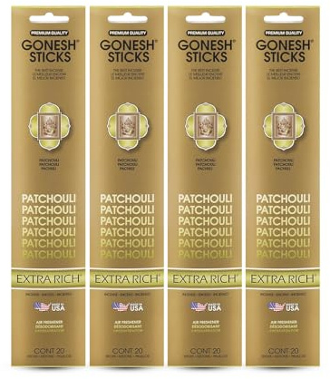 Gonesh - Extra Rich Scented Incense Sticks - Non-Toxic 10” Slow Burn Aromatic Sticks - Patchouli - 4 Packs of 20-80 Count