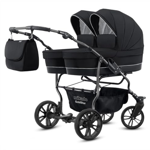 Carro gemelar 3 piezas. Completo: capazos, sillas, sillas de coche, accesorios. Desde nacimiento hasta los 3 años. Duet tipo tandem BBtwin 3en1. Negro+plateado