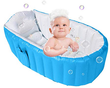 Alytimes Inflatable Baby Bathtub,No Pump Kid Infant Toddler Infant Newborn Inflatable Foldable Shower Pool (Blue) (Blue)