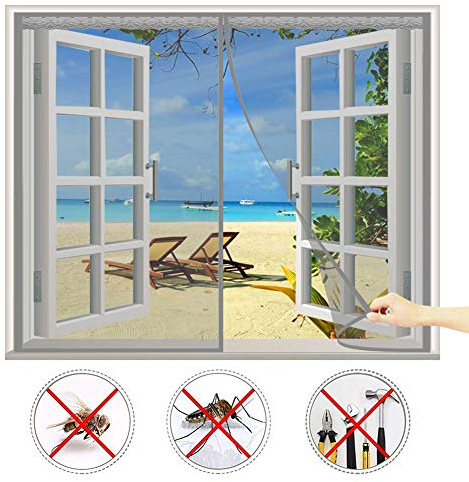 CHENG Fliegengitter Magnet dachfenster 100x120cm Insektenschutz Tür mit Klettband Insektenschutz Mückenschutz für Fenster - Grau