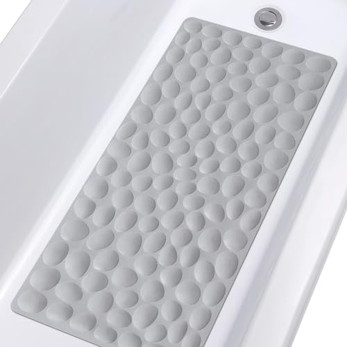 Yolife Non Slip Bathtub Mat Soft Rubber Tub Mat Extra Long Bath Mats Comfortable Feet Feeling Bathroom Cushion Bathmat with Strong Suction Cups (40×80CM, A-Grey)