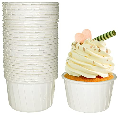Frepea 50 Stücke Cupcake Formen Papier Muffinform Papier Antihaftbeschichtet Einweg-Backbecher für Halloween Geburtstage Hochzeiten Partys (Weiß)
