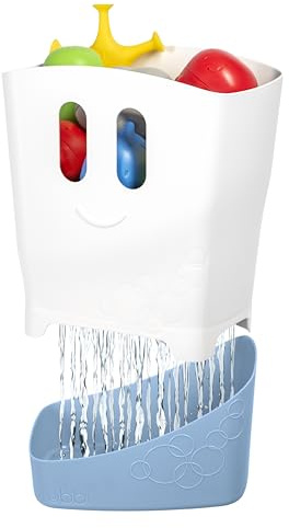 Ubbi Organizador de juguetes de baño independiente con estante de secado extraíble y cuchara para niños pequeños y bebés, color azul nublado