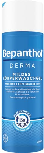 Bepanthol DERMA Mildes Körperwaschgel, 200 ml Flasche, mildes Duschgel für empfindliche und trockene Haut, dermatologisch getesteter Feuchtigkeitsspender mit Dexpanthenol, seifenfrei, 200 ml Flasche