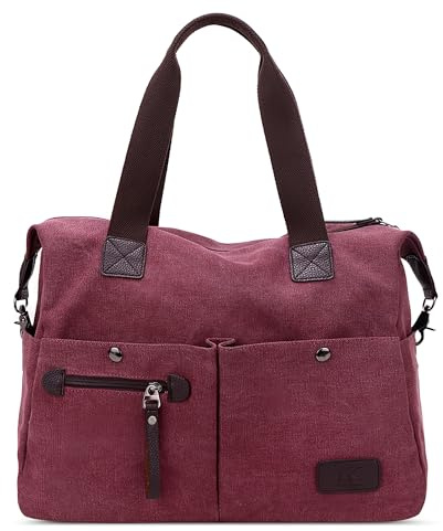DIRRONA Bolso Bandolera Mujer - Multibolsillos con Cremallera, Gran Capacidad para Trabajo, Viaje y Uso Diario en Lona Burdeos Intenso