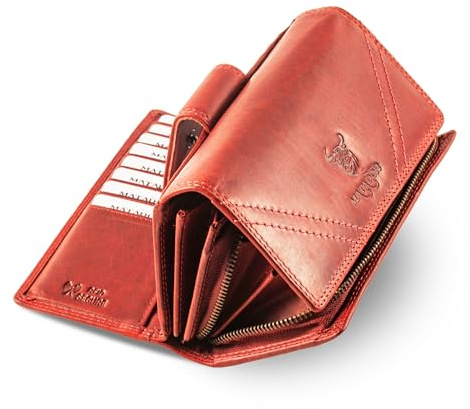 MATADOR Geldbörse Damen Rot #LISSABON mit edler Geschenkbox, Elegante Geldbörse Damen Gross mit RFID Blocker, Luxus Geldbörsen mit vielen Kartenfächern, Rot