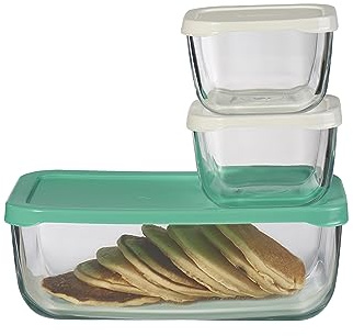Set di Contenitori per Alimenti in Vetro, Set di 3, Contenitori Impilabili per la Pianificazione dei Pasti, Contenitori per la Pianificazione dei Pasti in Vetro Impilabili