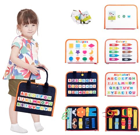 Achiyway Montessori Quiet Book Busy Board für Kleinkinder ab 1-3 Jahren – 20-in-1 Aktivitätsboard aus Weichem Filz für Auto- und Flugreisen, Ideales pädagogisches Geschenk für Jungen & Mädchen