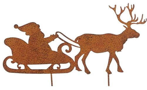 Storm's Gartenzaubereien Gartenstecker Weihnachtsmann Schlitten mit Rentier in Rostoptik für die Weihnachtsdeko 25cm