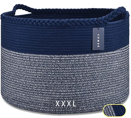 COMSE Extra Large Woven Blanket & Laundry Basket 87L, Navy Blue