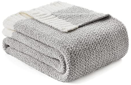 Snuggle Sac Buttery Grey Throw Blanket for Couch, Reversible Super Soft Warm Blankets Cozy Knit Fuzzy Plush Lightweight Throws for Sofa, Bed, Heather Grey, 50x 60