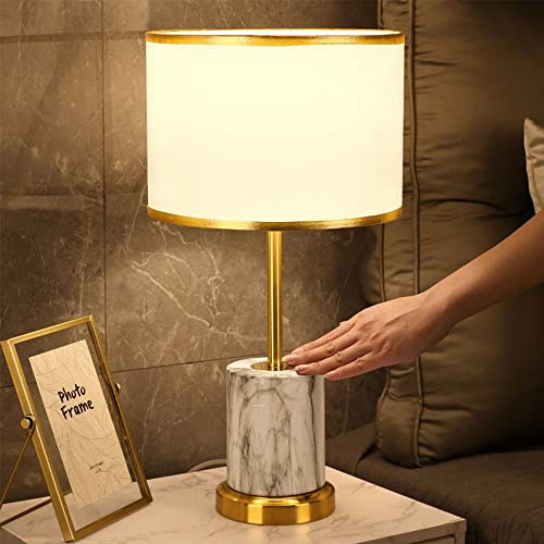 Mengjay Metall Tischlampe Moderne Luxus Stil,E27 Nachttischlampe,Stoffschirm Schreibtischlampe，Kristall Metall Lampenfuß，Fensterbank lampe Leselampe Wohnzimmer Tischleuchte (White)