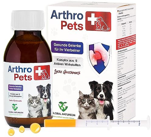 ArthroPets+ Gelenk-Komplex für Hunde & Katzen mit 9 Wirkstoffen, 100 ml | Alternative zu Gelenktabletten, 9 hochkonzentrierte Wirkstoffe, Lachsölbasis, Omega 3, Vit. D3