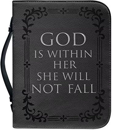 TSVAGA Bibelhülle PU Leder Buchhülle für Frauen Mädchen, Große Kapazität Schrift Tasche Bibel Cover Taschen, Schwarz Leder, Medium