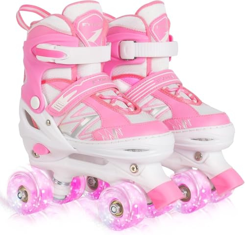 Enfants Patins à roulettes pour Les Filles Enfant débutant, 4 Tailles réglables Patins à roulettes avec la lumière à Roues pour Les Petits Enfants Enfants