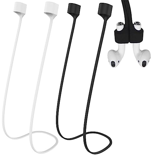 Jinpojun 2X AirP0ds Halteband, Strap mit Magnet für AirP0ds Pro 3/2/1, Zubehör für AirP0ds 1/2/3/4 aus Geschmeidigem Silikon-Perfekt, Länge: 72CM (Schwarz und Weiß)