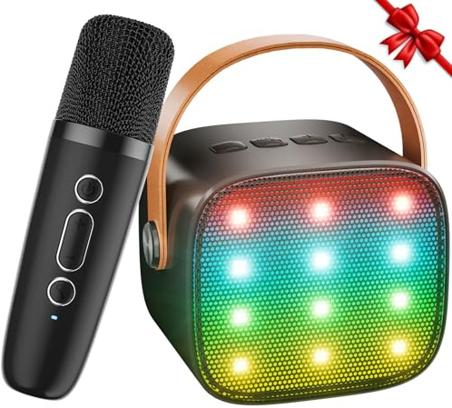 Ankuka Karaokemaskin för barn, minikaraokemaskin med 1 mikrofon, bluetooth-högtalare med LED-lampor och röstförvrängare, gåva till flickor på 3–12 år (svart)
