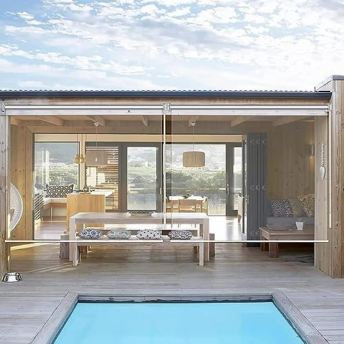 FENGSHOUU Wasserdichtes Transparentes Rollo,Wetterfest PVC Kunststoff-Outdoor-Partitionen-Farbtöne,Wärmeisoliert,Staubdicht,Regenfester Vorhang,für Garten,Balkon,Terrassentür,Breite x Höhe (85x220cm)