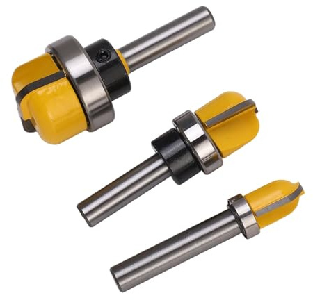Router Bit 8 Gambo Cuscinetto - Taglierina a Fondo Tondo Profondo per Lavorazione del Legno, Intaglio e Fori in Macchina - Set di 3 Pz.