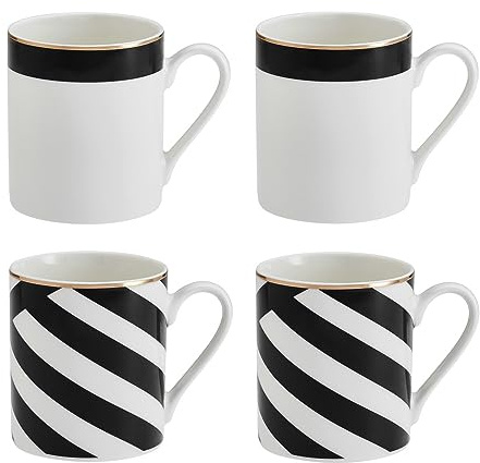 MIKASA Luxe Deco 4pc Fine China Mug Set, 380ml, Gift Boxed