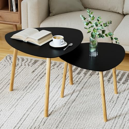 Exabang Couchtisch, 2er Set Moderne Wohnzimmertisch (Schwarz) | Beistelltisch, Coffee Table, Sofatisch, Tischkombination für Wohnzimmer, Schlafzimmer, Büro, Balkon