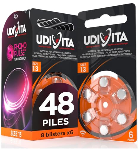 48 Hörgerätebatterien Udivita In-Ear-Hörgerät Größe 13. - 8 Blister mit 6 Batterien