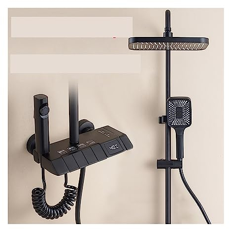 SnamicE Thermostatisches Duschmischer-Set, digitales Duschset, Thermostat-Wasserhahn, Wandmontage, Luxus-Duschsystem, Warm- und Kaltmischer, Badezimmer-Regendusche (schwarz b) (schwarz b)