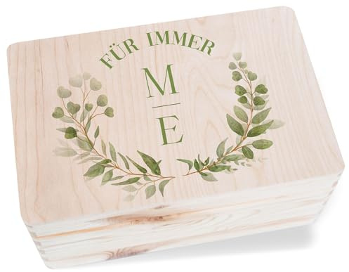 Holzkiste - Für immer mit Initialen | Aufbewahrungsbox Liebe | Erinnerungsbox Beziehung | Box Personalisierte Hochzeit - 30x20x14 cm - Holz - geschenke brautpaar￼ hochzeitskartenbox brautpaar
