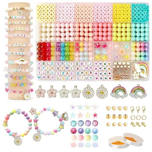Perlen Set für Armbänder - 1297 Stück Heishi Perlen, Buchstaben, Charm Kit für Halsketten und Freundschaftsarmbänder Selber Machen
