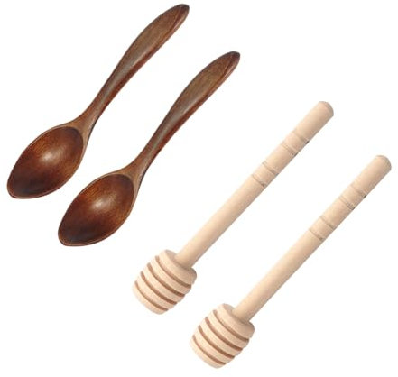 YOUZMY 4 Stück Honiglöffel Honigrührer, Honiglöffel Holz, Honigheber Honiglöffel Honigrührer, Honigspirale Honey Sticks, Honiglöffel Rührstäbchen (Braun(2+2))
