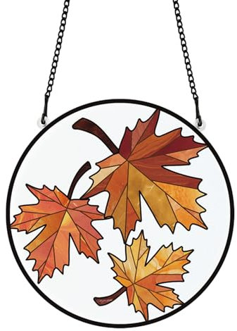 PLIGREAT Suncatchers Hojas de Arce de otoño Vidriera acrílica Atrapasol Jardín Jardín Árbol Colgante Adorno para la Granja Decoración de Ventanas de Cocina Decoración de Arte de Pared