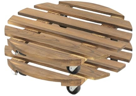 Pasdrucn 2 Stück Pflanzenroller Outdoor Aus Holz, Rollbrett Pflanzen, Pflanzenroller Rund Buchenholz, Blumentopf Untersetzer Mit Edelstahl Rollen, Blumen Untersetzer Mit Rollen (25cm)