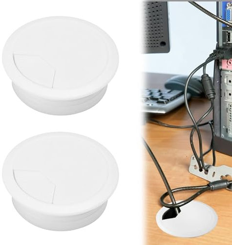 2PCS Desk Cable Hole White Desk Grommet 60mm Inner Diameter Plastic Cable Desk Cable Grommet Cord Grommet Cable Tidies for Home and Office Table Surface Port Hole Covers