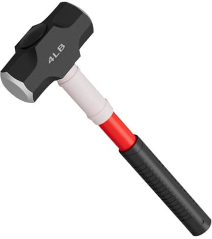 4 Pound Sledge Hammer, 4Lb Drilling Hammer Heavy Duty Crack Hammer with Forged Steel Construction and Fiberglass Handle Shock-resistant Engineering Hammer for Farm Garden Land Management Yard Work