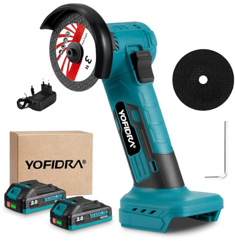 Yofidra 21V Mini Winkelschleifer, mit 2 2.0Ah Akkus, 19000rpm Professioneller Akku Flex Winkelschleifer mit 76mm Trennscheibe zum Trennen und Polieren