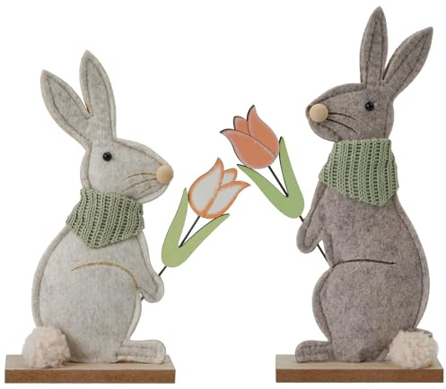 2 X Deko Aufsteller für Ostern Kaninchen mit niedlichen Osterschmuck Osterdekoration aus Holz Osterdeko zum Hinstellen