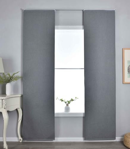 Gardinenbox 2er Set Flächenvorhänge mit Paneelwagen HxB 245x60 cm Grau 100% Verdunkelung Blackout »München Dark« Paneelwagen Dreischichtige Bindung 202410P-2