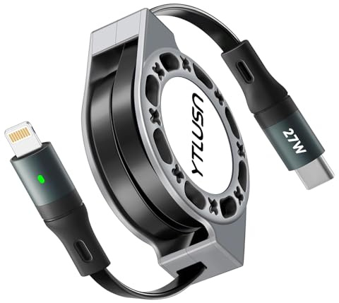 YTLUSN Cable USB C vers Lightning PD 27W, Rétractable Cable iPhone Charge Rapide de Synchronisation de données Câble [certifié MFi] pour iPhone 14/13/12/11/11 Pro/XS/XR/X/8,1.2M