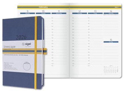 SIGEL L2602 Weekly planner Linescape 2026 EN - 53 weeks - approx. A5 - blue/yellow - 2 pages = 1 week - hardcover - 80 gsm - 176 p. - FSC-certified