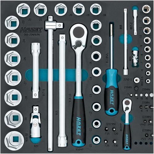HAZET Steckschlüssel- / Schraubendreher Satz 163-224/57N, 57-teilig, 3–32 mm, PH1–PH3, PZ1–PZ2, T15–T30, Schlitz, Kreuzschlitz, Pozidriv, Innen-/Außen-Sechskant, Innen TORX, inkl. Umschaltknarren