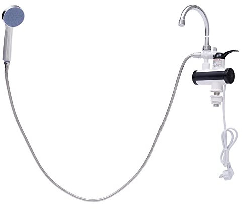 Chauffe-eau électrique instantané, 3300 W, robinet électrique avec chauffe-eau instantané, mitigeur avec LED, spray à main et tuyau, joints en silicone, pour maisons, hôtels, 14,6 x 10,6 x 26 cm