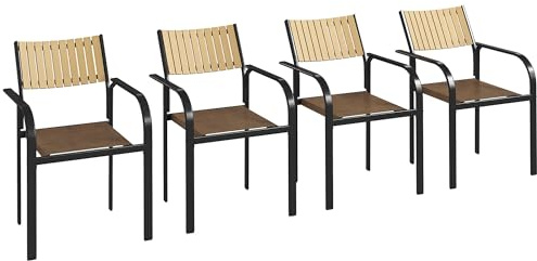 Outsunny Juego de 4 Sillas de Jardín Exterior Sillas Terraza Exterior Apilables Sillón de Comedor con Tela Transpirable Marco de Acero Reposabrazos y Respaldo 58x65x85 cm Marrón