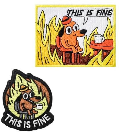 2 Stück This is Fine Lustige Dog Patch Stickerei Taktische Kreativ Hunde Patch,Hook and Loop Emblem Applikationen Kleidung, Rucksack,Mützen,Jeans,Jacken,Uniform,Hosen,DIY-Zubehör.