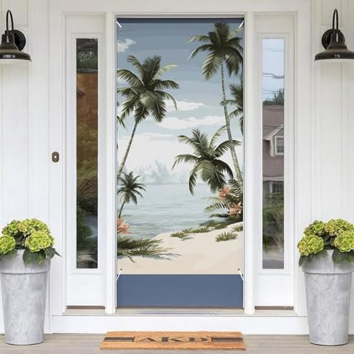 Rideau de porte avec palmiers tropicaux - Bannière de bienvenue - Panneau de bienvenue - Panneau de porte de bienvenue pour fêtes, décoration d'intérieur, célébrations festives - 90 x 180 cm