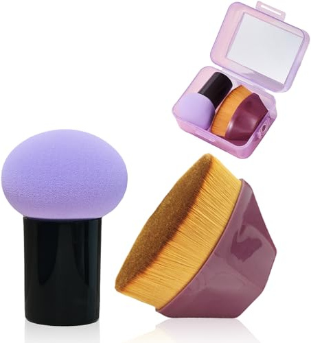 AmiCera Beauty Blender Lot de 2 éponges de maquillage sans latex avec pinceau, houppette à poudre pour liquides, poudres, crèmes, avec 1 étui de rangement pour mélangeur de beauté, violet