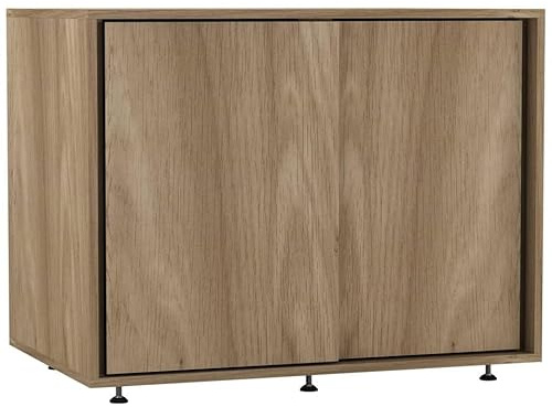URBNLIVING Modern 2-Door Sliding Chest Cabinet Closet Storage Cupboard Organiser with Adjustable Feet, Space-Saving Design for Bedroom, Living Room, or Office - Oak