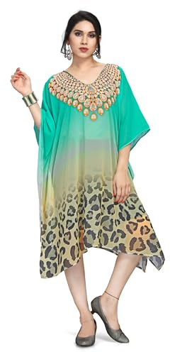 TRAFAART Kaftan Vestito per Donne Scollo a V Georgette Caftans Costume da Bagno Coprire Stampato Spiaggia Abiti-Multicolore-1