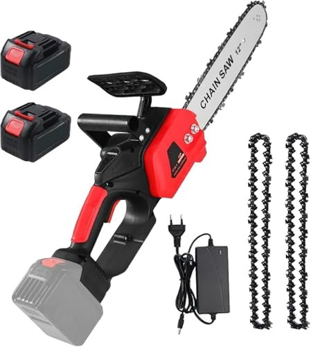 Motosierra de batería Oamger de 12 pulgadas, motosierra eléctrica inalámbrica, lubricación automática, motosierra de 2 baterías, minimotosierra, motosierra manual inalámbrica (A)