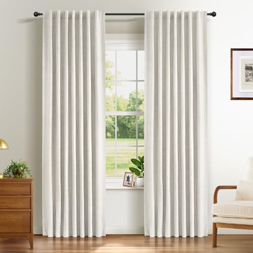 INOVADAY 100% Blackout Curtains 84 Inch Drop 2 Panels Thermal Insulated Curtain, Back Tab Rod Pocket Curtains with Coating Back Layer for Bedroom Living Room,50 W x 84 L,Beige